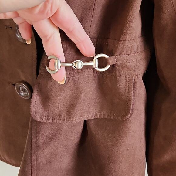 Studio Works Womens Chocolate Brown Blazer Jacket Size 14 Buckle Western Neutral - Picture 4 of 10